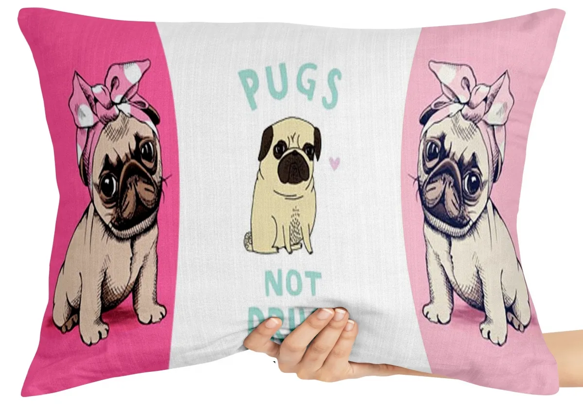 Almofada Gigante para sofá puff sala Pugs not drugs cachorro cão dog