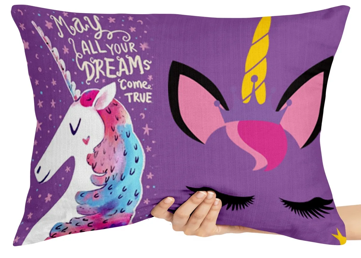 Almofada Gigante para sofá puff sala Unicórnio may yout dreams come true Imagem