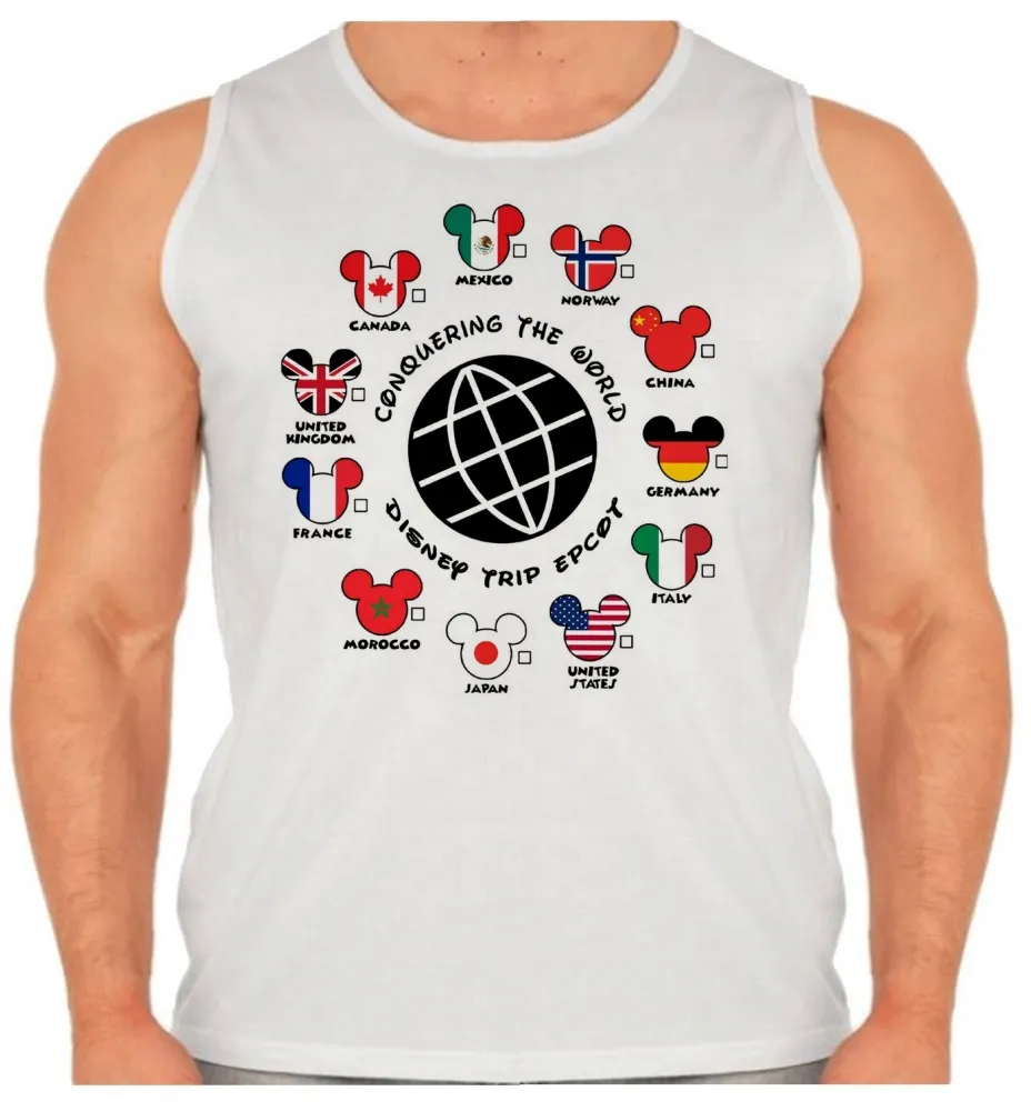 Camiseta Regata adulto ou infantil Disney park paises mundo Imagem
