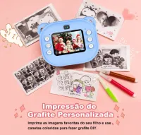 Genérico Câmera Infantil Multifuncional, 20MP 1080P HD, 200 dpi, MP3, Jogos, Zoom 16X, Time Lapse, Recarregável, com Papel de Impressão Azul - Foto 5
