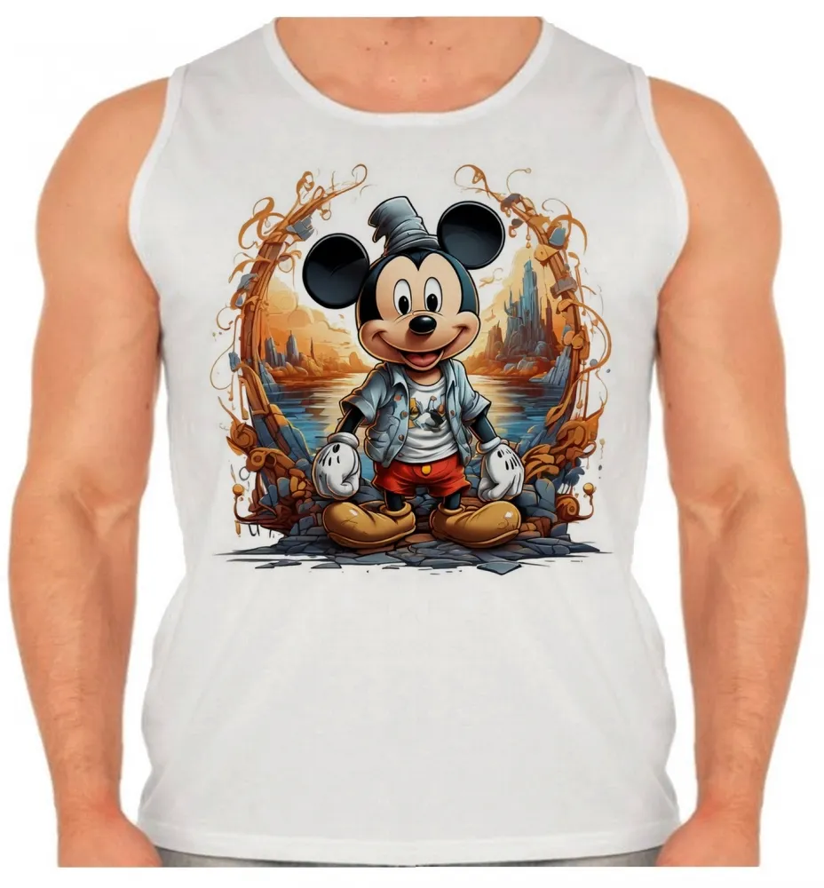 Camiseta Regata adulto ou infantil Mickey mouse chapeu