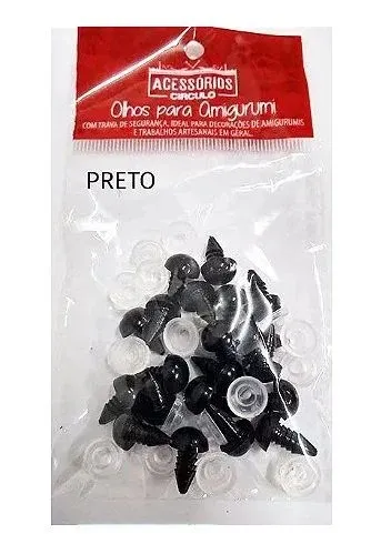 Olho para Amigurumi Círculo  Preto - 10 Pares com Trava