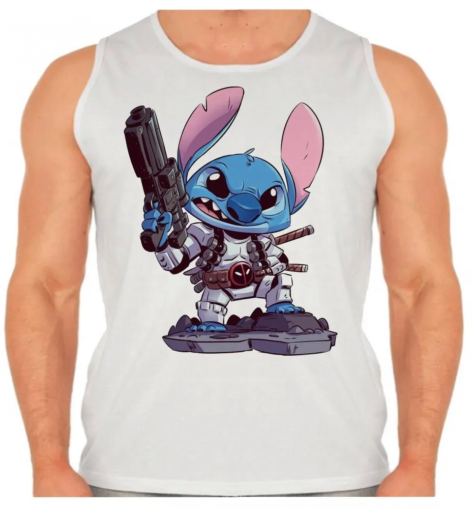 Camiseta Regata adulto ou infantil Stitch deadpool desenho animado