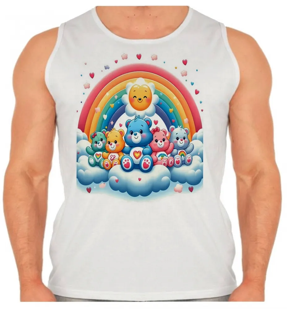Camiseta Regata adulto ou infantil Ursinhos carinhosos arco iris