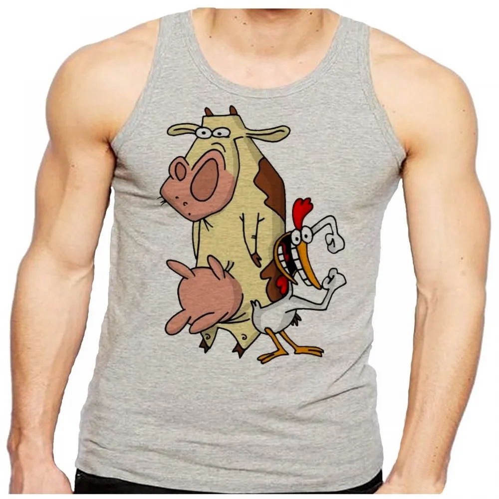 Camiseta Regata adulto ou infantil Vaca eo frango desenho antigo