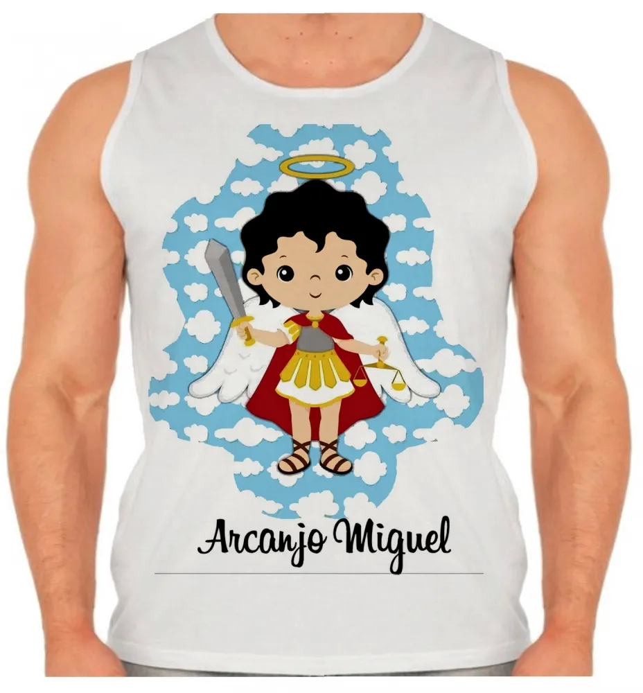 Camiseta Regata adulto ou infantil Arcanjo Miguel Jesus Cristo