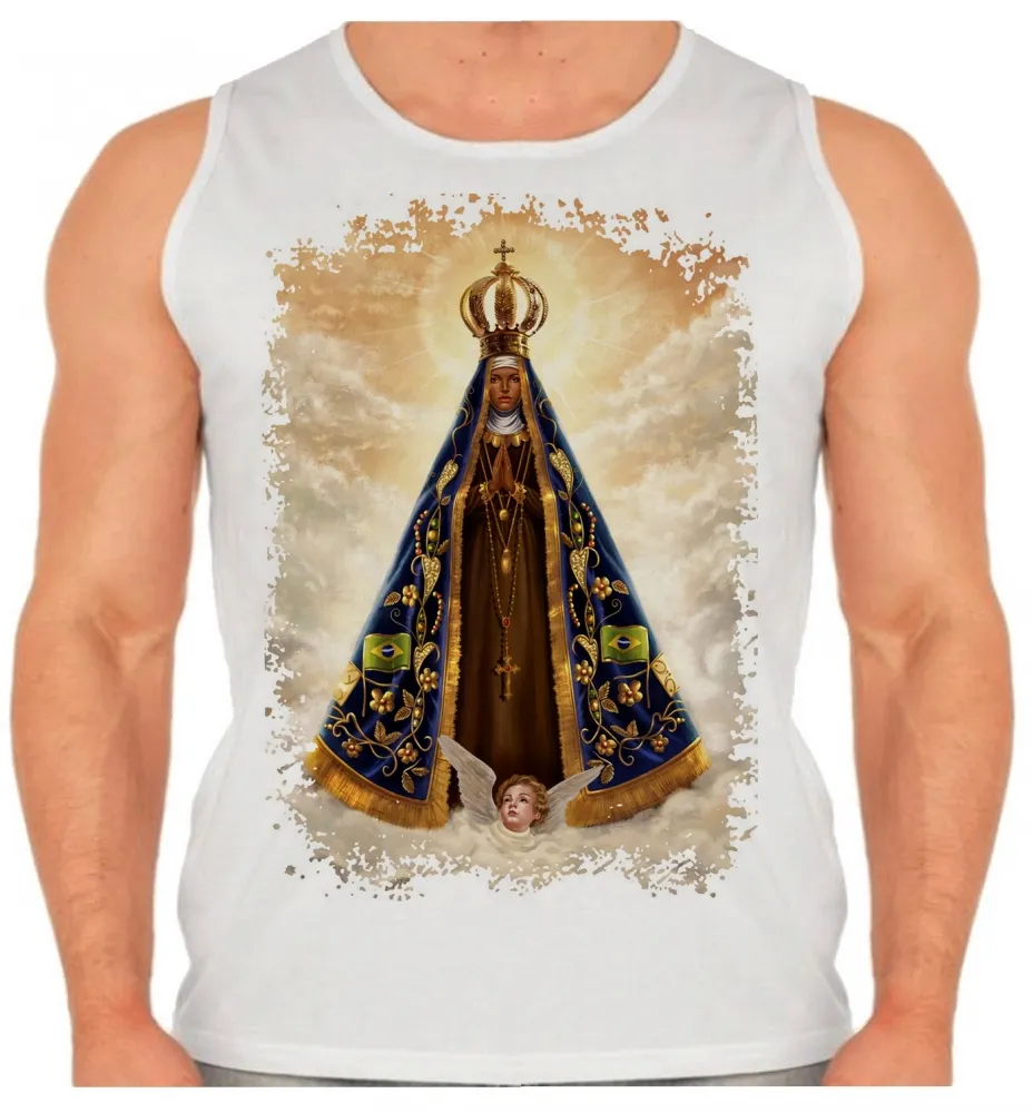 Camiseta Regata adulto ou infantil Nossa Senhora Jesus Rainha Imagem