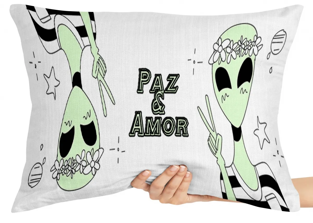 Almofada Gigante para sofá puff sala Alien paz e amor et alienigena