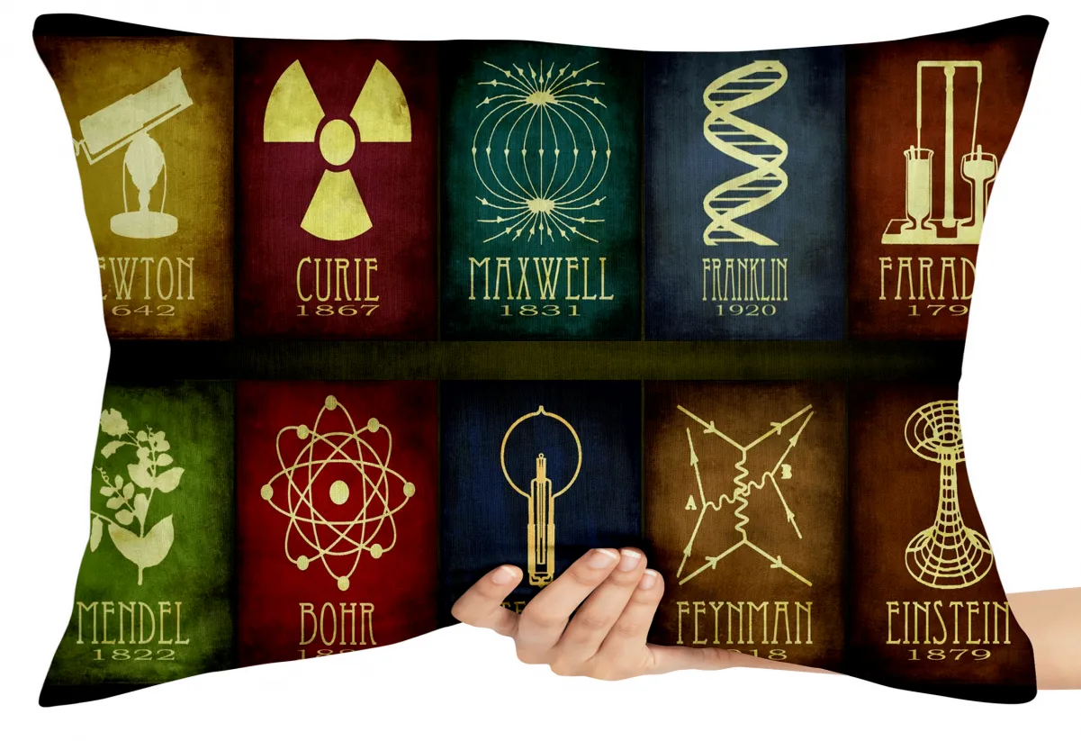 Almofada Gigante para sofá puff sala Físicos Newton Curie Maxwell Franklin Faraday Mendel Tesla Bohr Feynnan Albert Einstein