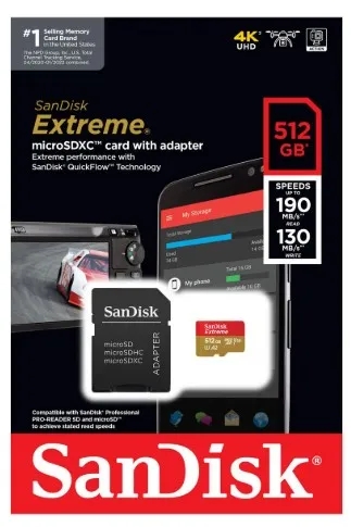 Cartão de Memória Micro SD Sandisk Extreme 512GB 190MBS - SDSQXAV-512G-GN6MA