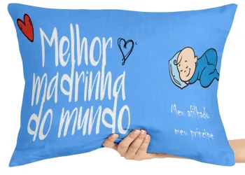 Almofada Gigante para sofá puff sala Melhor madrinha do mundo azul
