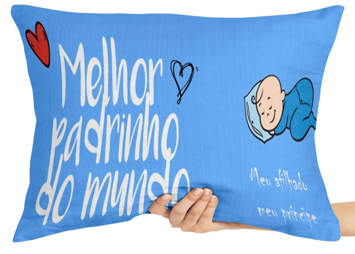 Almofada Gigante para sofá puff sala Melhor padrinho do mundo azul Imagem