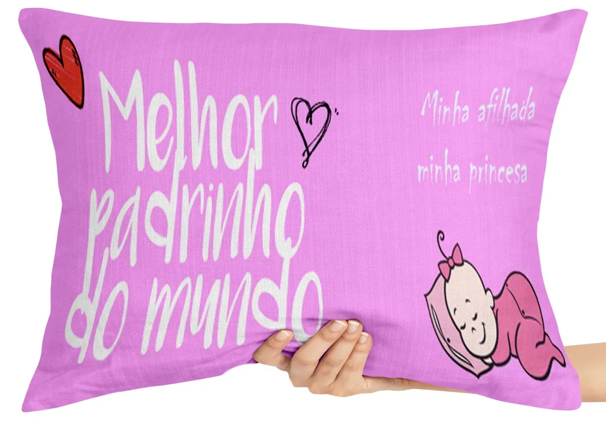 Almofada Gigante para sofá puff sala Melhor padrinho do mundo rosa