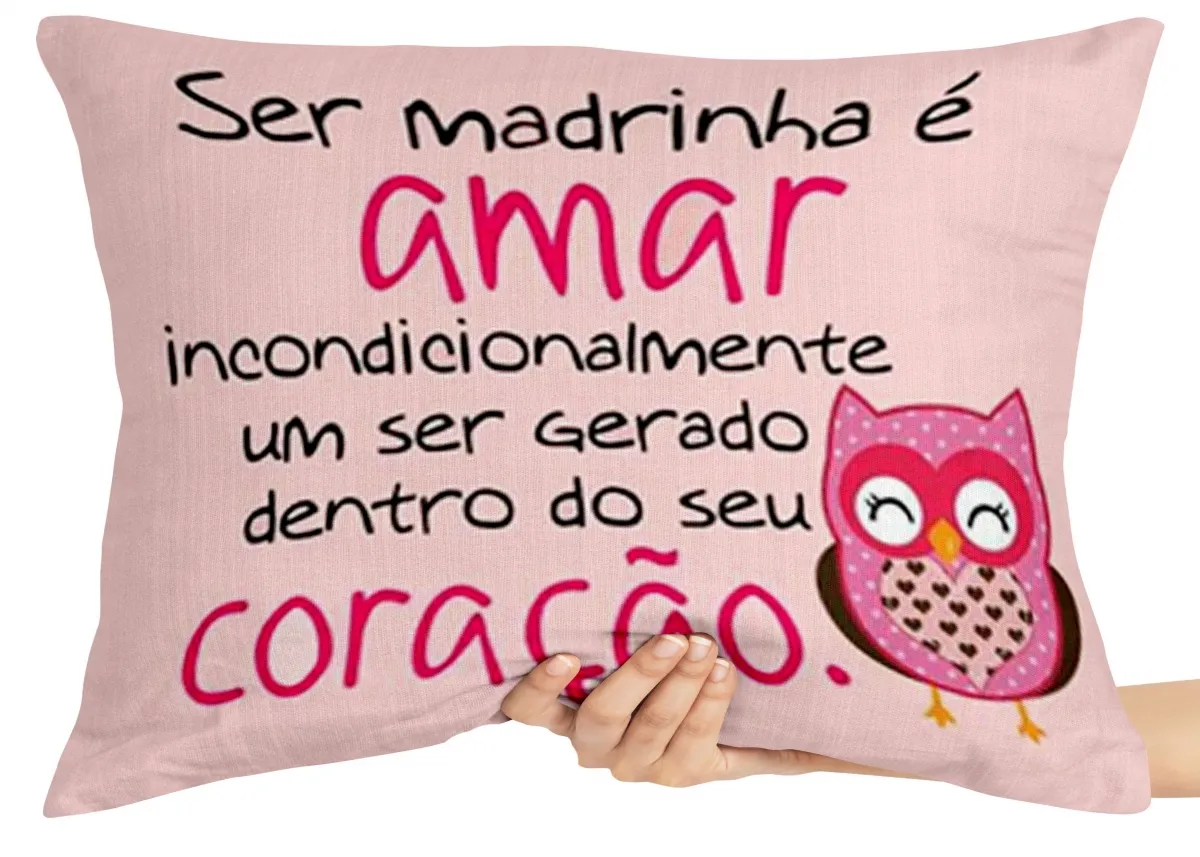 Almofada Gigante para sofá puff sala Ser madrinha é amar coruja Imagem