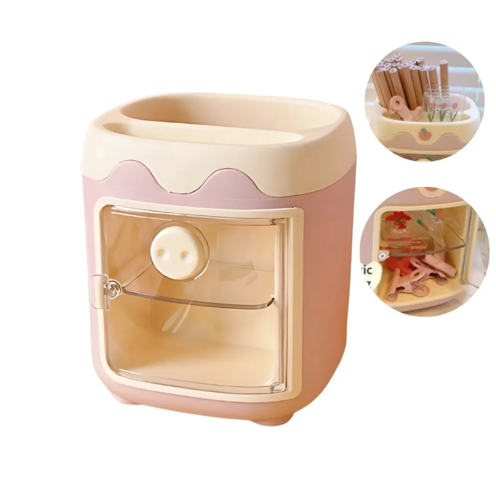 Porta Lápis em formato de Mini Geladeira - Porta Objetos com adesivos - Kawaii Imagem