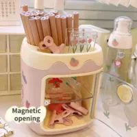 Porta Lápis em formato de Mini Geladeira - Porta Objetos com adesivos - Kawaii - Foto 6