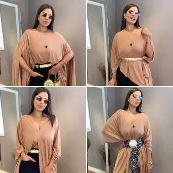 BLUSA CAPA EM VISCOLYCRA - NUDE E TELHA