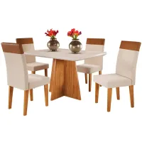 Mesa de Jantar Turim com vidro e canto arredondado 1.20 x 80 + 4 cadeiras em bege linho - Foto 2