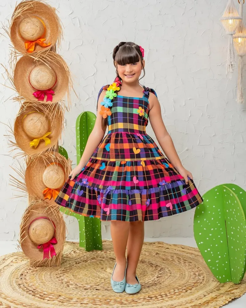 Vestido Xadrez Preto Colorido