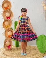 Vestido Xadrez Preto Colorido