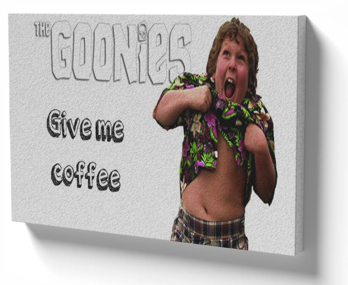 Azulejo decorativo personalizado parede ou mesa Goonies gordo give me coffee