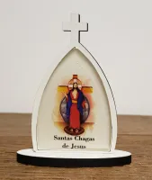 Lindo Kit Capela Santas Chagas  11 cm + Terço em Madeira 42 cm - Foto 6