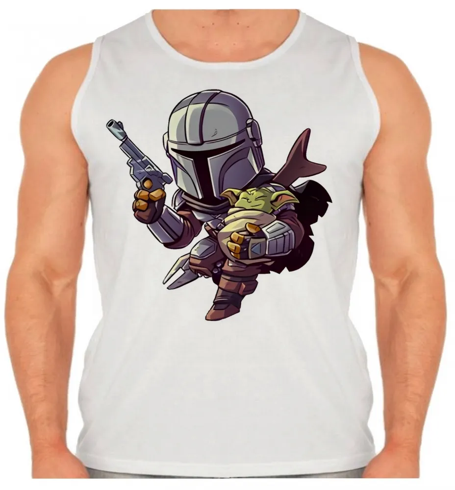 Camiseta Regata adulto ou infantil Mandalorian e baby grogu yoda