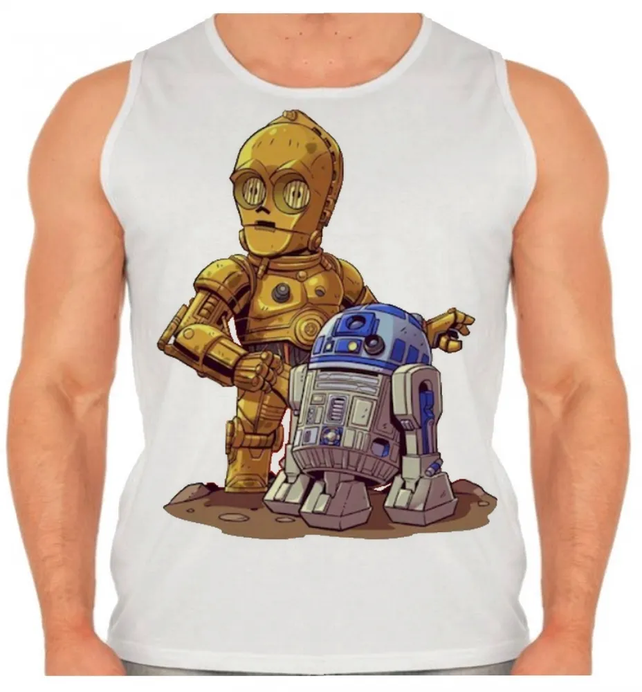 Camiseta Regata adulto ou infantil Robo star wars C 3po r2 d2 Imagem