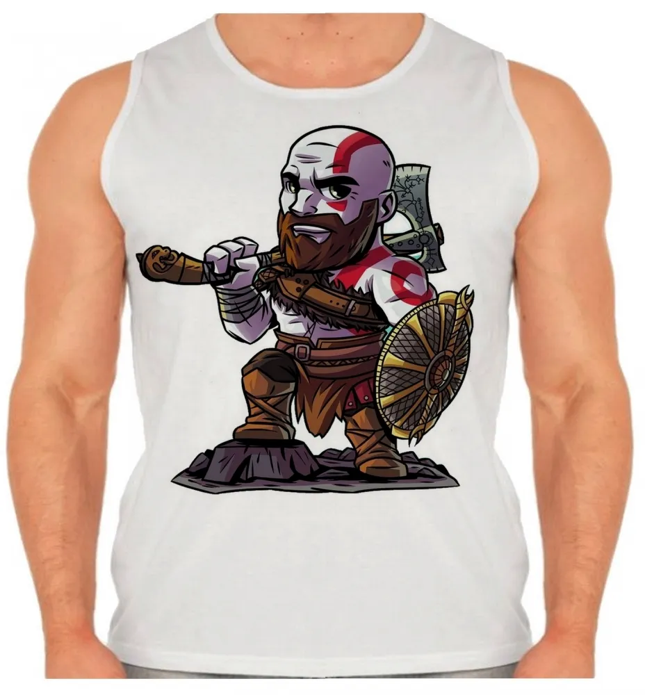 Camiseta Regata adulto ou infantil Kratos Deus da guerra barba