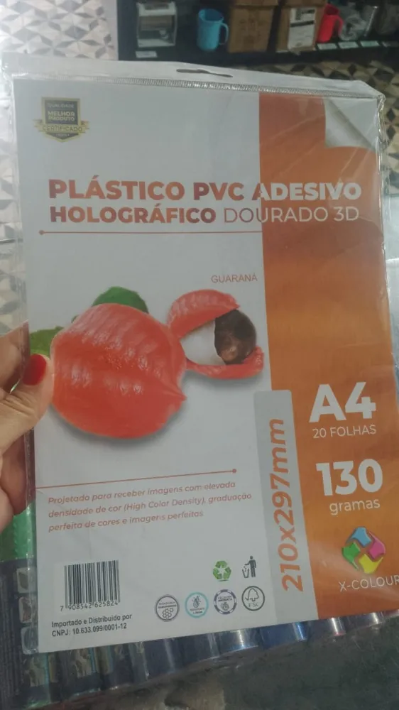 PAPEL FOTOGRAFICO PLASTICO PVC ADESIVO DOURADO 3D A4 130G 20F
