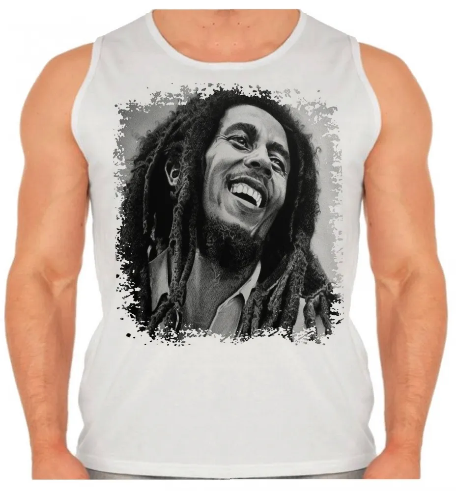 Camiseta Regata adulto ou infantil Bob Marley black whithe reggae