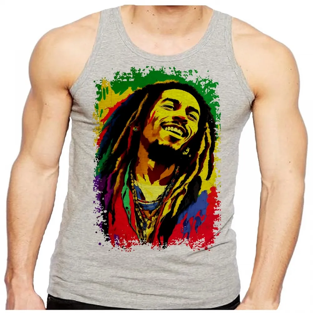 Camiseta Regata adulto ou infantil Bob Marley colorido reggae Imagem