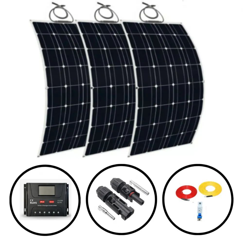 Kit Painel Placa Solar Flexível 360w ( 3x 120w ) PWM Completo 