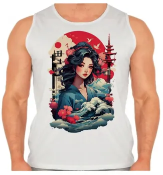 Camiseta Regata adulto ou infantil Japonesa Japão gueixa mulher artista - Foto 2
