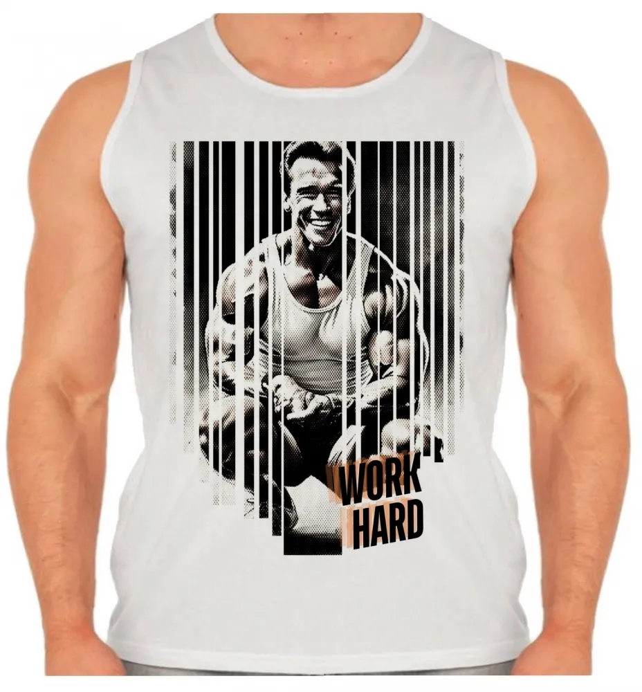Camiseta Regata adulto ou infantil arnold schwarzenegger ator work hard croos fit academia maromba