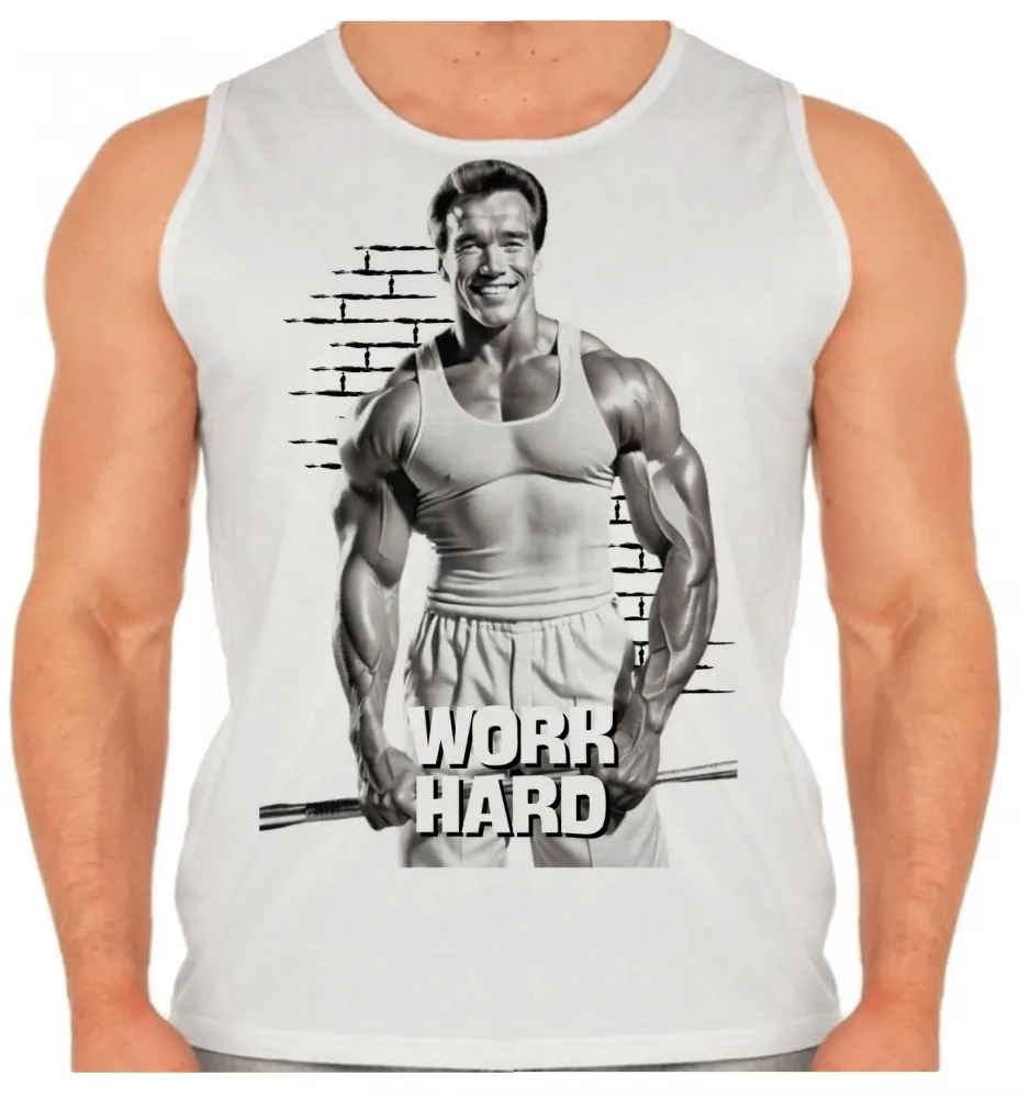 Camiseta Regata adulto ou infantil arnold schwarzenegger work hard croos fit academia maromba