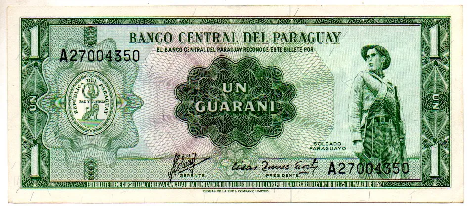 Paraguai - 1 Guarani - Cédula Estrangeira - Sob Imagem