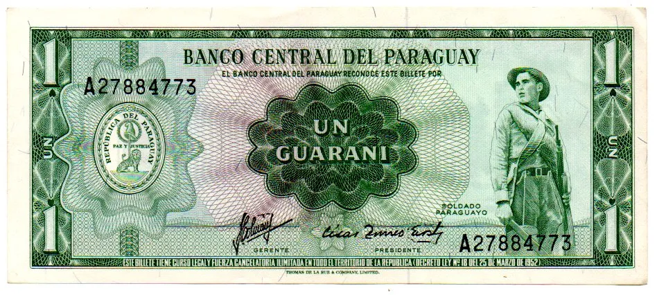 Paraguai - 1 Guarani - Cédula Estrangeira - Sob Imagem