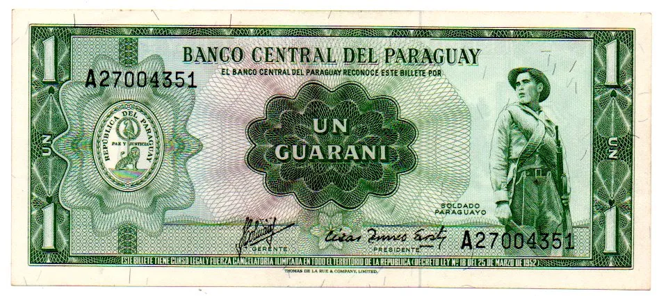 Paraguai - 1 Guarani - Cédula Estrangeira - Sob Imagem