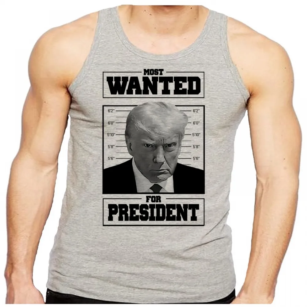 Camiseta Regata adulto ou infantil Donald Trump Most wanted President