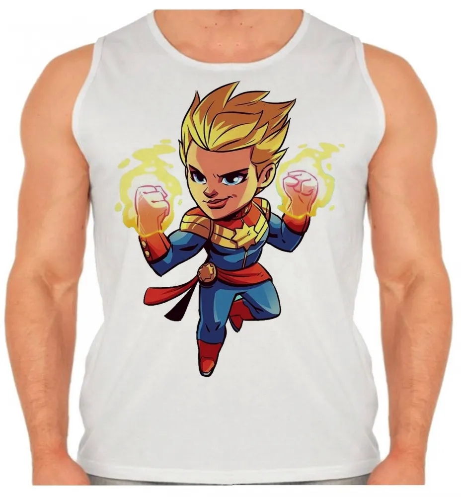 Camiseta Regata adulto ou infantil Capitã Marvel heroi vingadores feminina