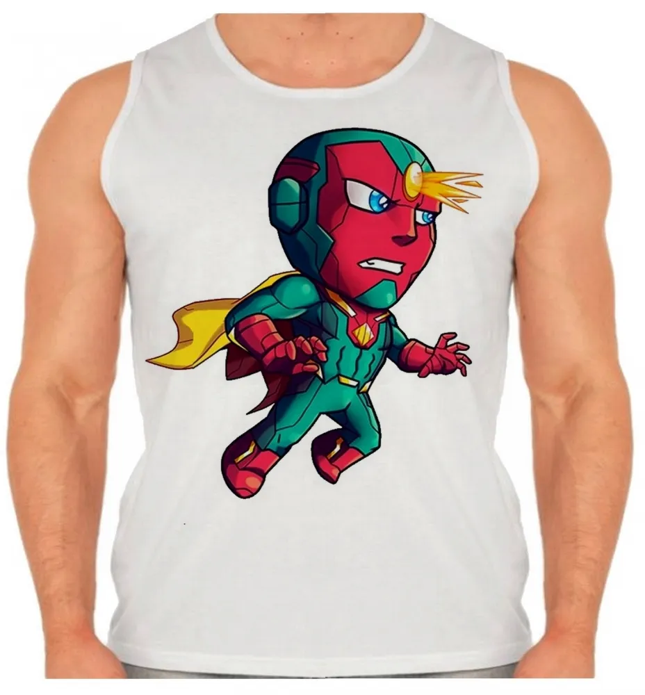 Camiseta Regata adulto ou infantil Visão Vingadores heroi cartoon