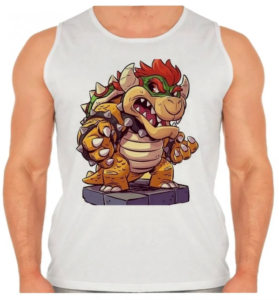 Camiseta Regata adulto ou infantil Bowser Mario vilão dinossauro