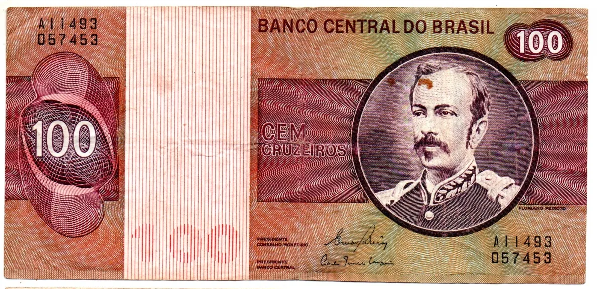 C147 - 100 Cruzeiros - Floriano Peixoto - Data: 1981 - Estado de Conservação: Um Tanto Gasta (UTG) - (Obs.: Pode conter: Rasuras / Riscos / Rasgos / Fitas / Durex / Etc...)