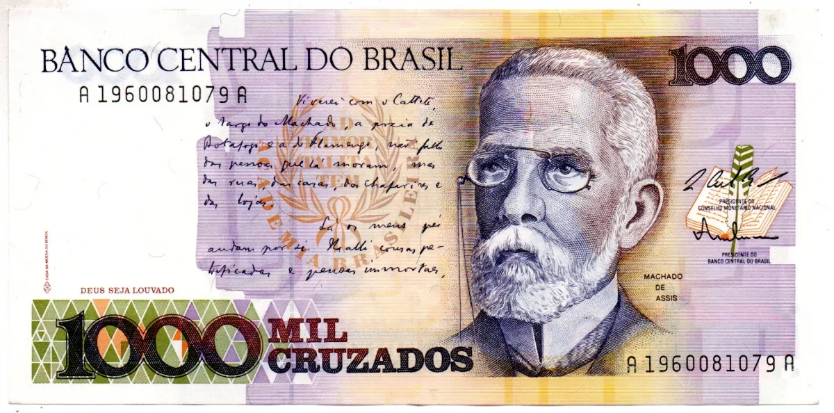 C193 - 1000 Cruzados - Machado de Assis - Data: 1987 - Estado de Conservação: Soberba (Sob) Imagem