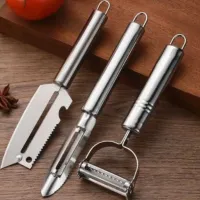 Kit 3 Descascadores Inox Legumes E Amolador Faca Afiador Profissional com cabo 3 EM 1 - Foto 7