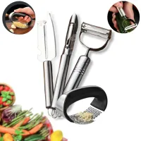Kit 3 Descascadores Inox Legumes e Espremedor Amassador Triturador De Alho Inox