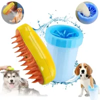 kit Escova Gato Cachorro Vapor Pet E Lava Patas Pet Higiênico Patinhas Limpas