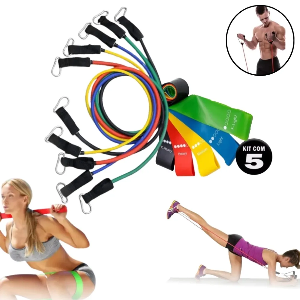 Kit 11 Elastico Extensor Treino Funcional Academia Em Casa Ginastica Mais 5 Mini Bands Faixas Funcional Exercícios Fitness Imagem