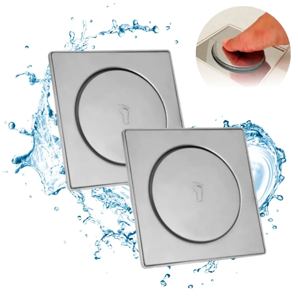 Kit 2 Ralo Inteligente Click 15x15 Cm Inox Banheiro Lavabo Veda Cheiro Imagem
